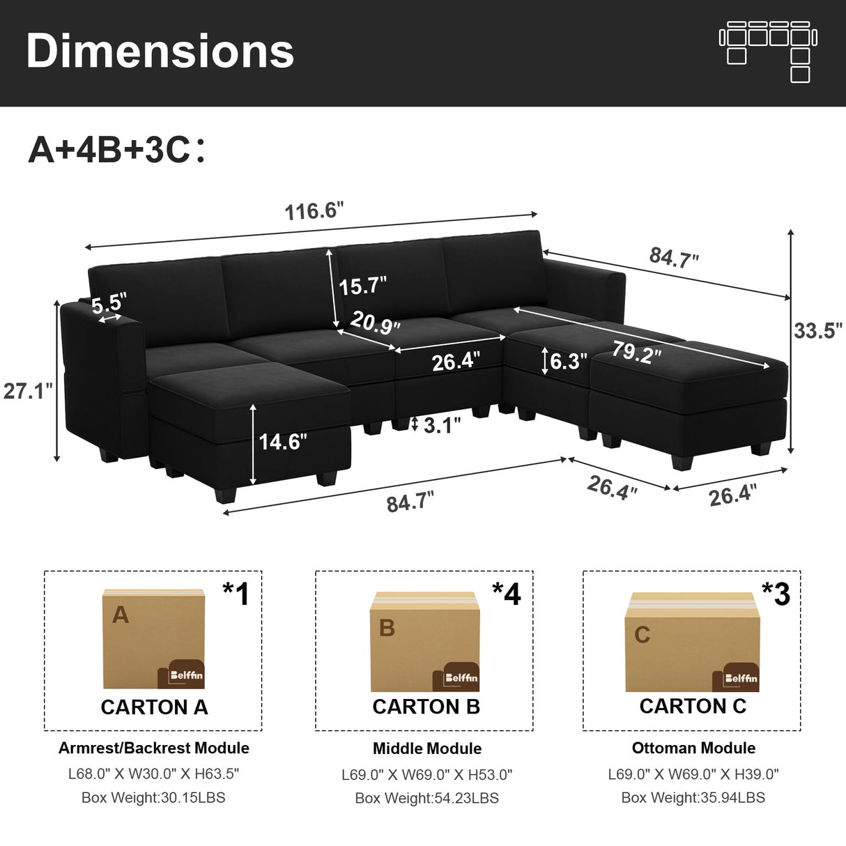 Modular Sectional Sofa U Shaped Sectional Couch with Reversible Chaises Velvet