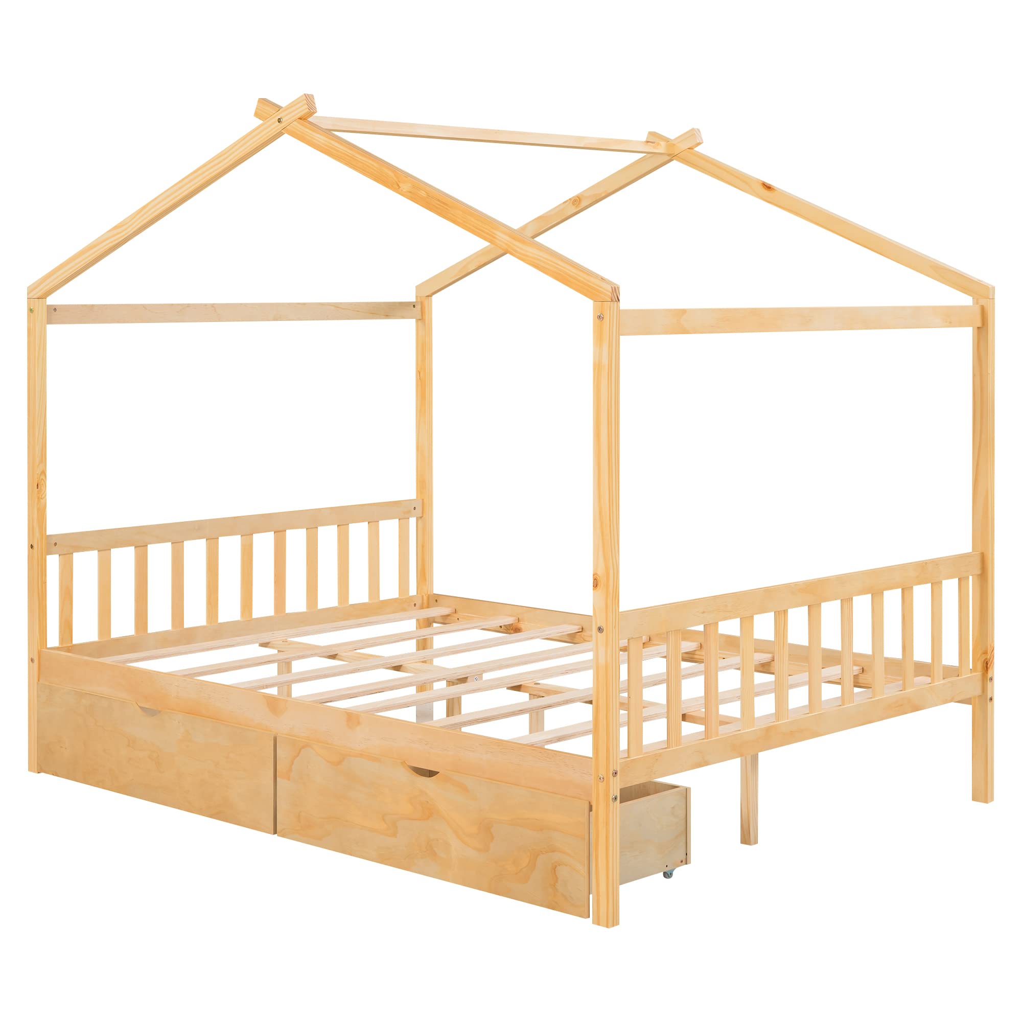 Full Size House Bed for Kids, Montessori Bed, Wood Full Platform Bed Frame