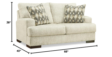 Caretti Contemporary Loveseat with Accent Pillows, Beige