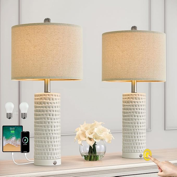 24.75" Modern Accent Ceramic Table Lamp Set of 2 for Bedroom Desk Decor
