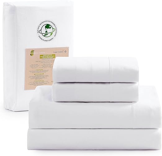 100% Organic Cotton Pure White Full Sheets Set 4-Piece Long Staple Percale Weave