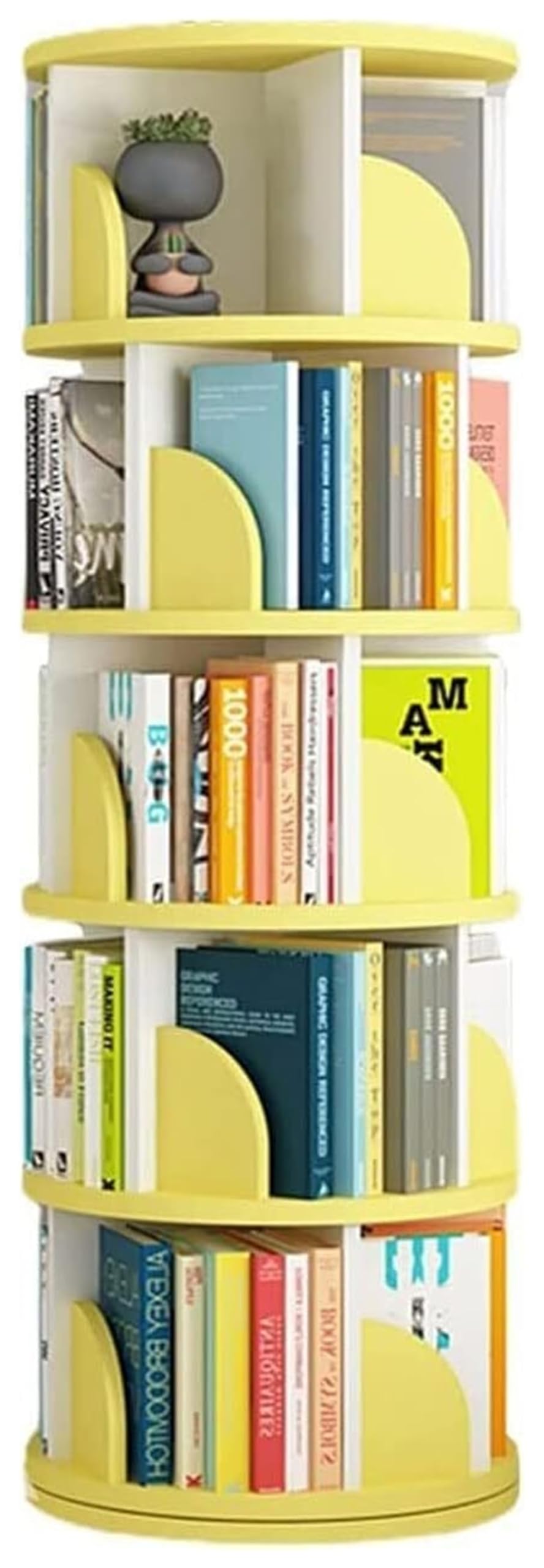 Bookcase 5 Tier Rotating Bookshelf Modern 360 Display Floor Standing Bookcase