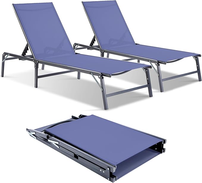 Outdoor Chaise Lounge Chair - Foldable Assemble-Free Outdoor Lounge