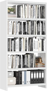 5-Tier Bookshelf, White Bookshelf with Storage Shelves, Metal Bookshelves, 69"