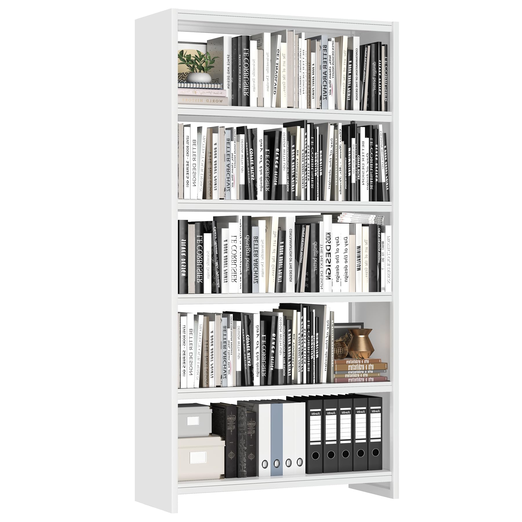 5-Tier Bookshelf, White Bookshelf with Storage Shelves, Metal Bookshelves, 69"