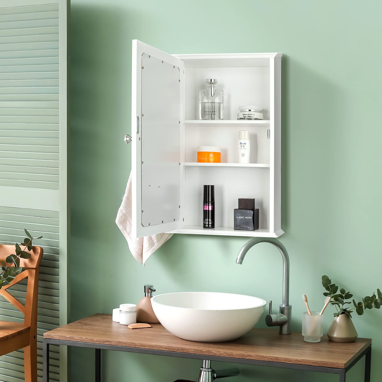 Wooden Medicine Cabinet White Wall Mounted Bathroom Cabinet with Single Mirror Door