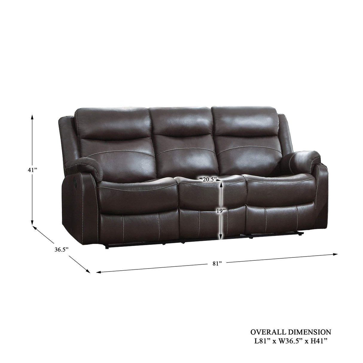 9990 Yerba Lay Flat Double Reclining Sofa, 80" W, Dark Brown