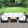 Sectional Sofa with Gas/Propane Fire Pit Table Outdoor Patio Furniture Sets