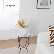 Lasungreen Theme Pattern Small 14 Inches Outdoor Side Table, Metal Frame for Patio, Indoor End Table (Holiday White) - Bircata