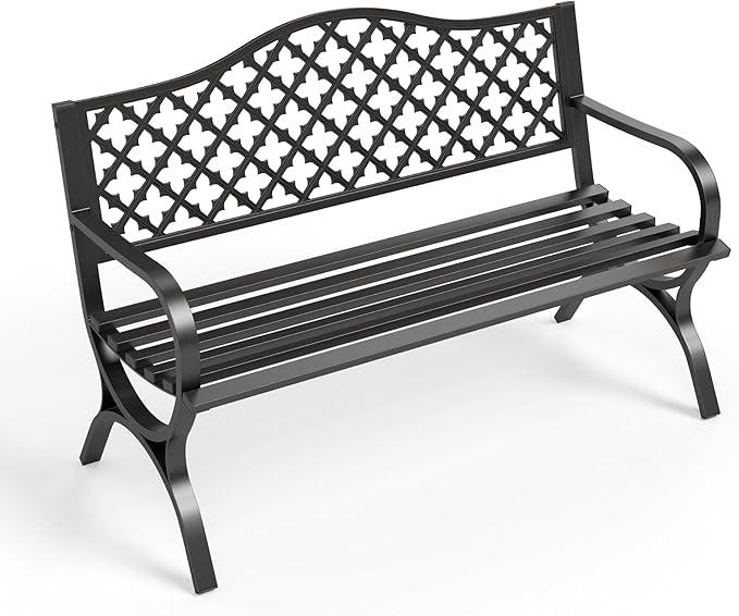 Metal Outdoor Bench, 50" Outdoor Garden Bench Patio Park Bench
