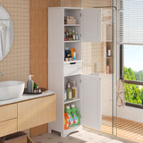 67" H Tall Bathroom Storage Cabinet, Narrow Linen Tower Freestanding Adjustable