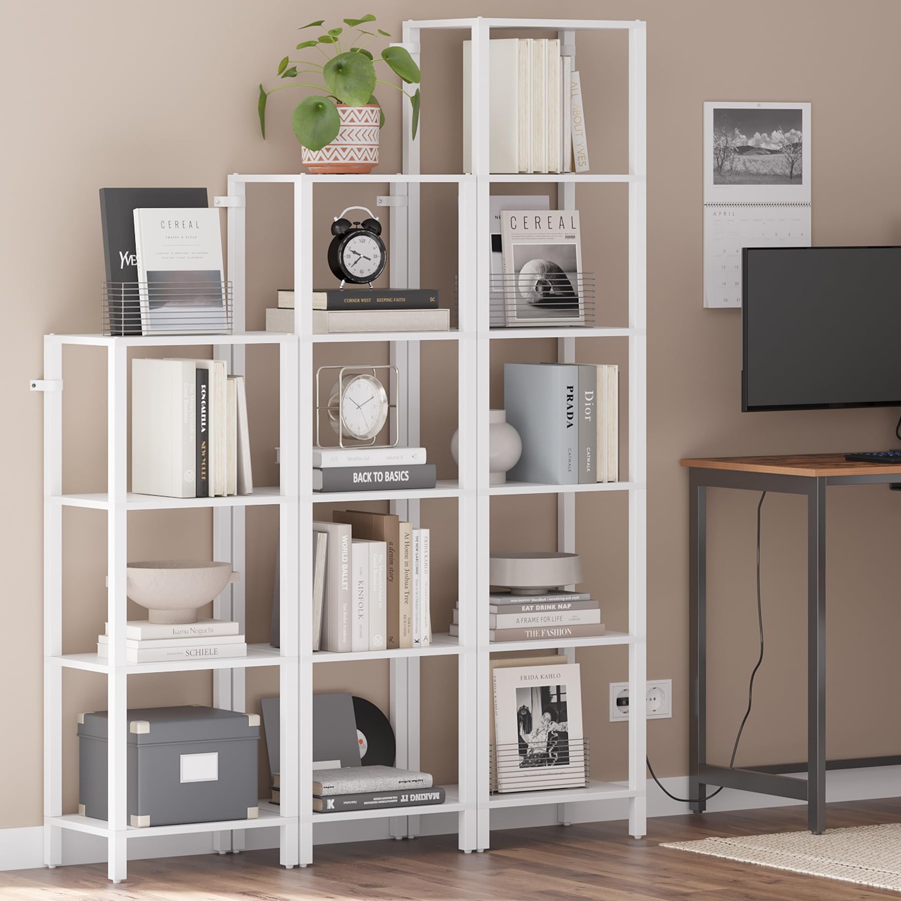 Bookshelf, 6-Tier Tall Book Shelf, Narrow Bookcase for Small Space, DIY Stackable Bookshelf, for Living Room, Office, Study, Entryway, Industrial, White BS01BW006