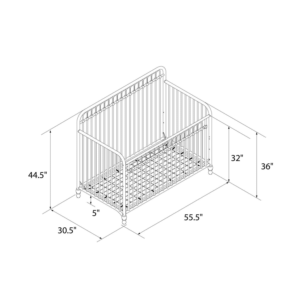 Ivy 3-in-1 Convertible Metal Crib, JMPA Certified, Gold