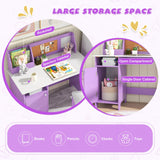Kids Desk and Chair Set, Wooden Children Study Table with Storage, Hutch