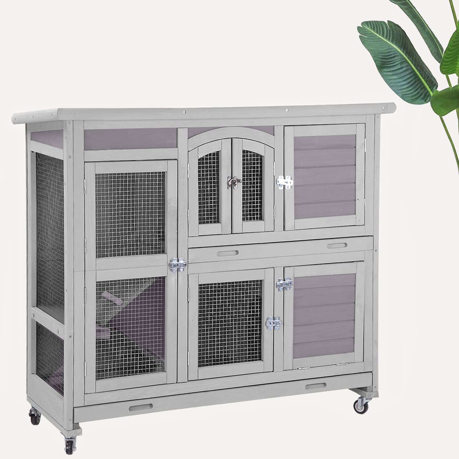 Two-Story Rabbit Hutch with Wheels Guinea Pig Cage