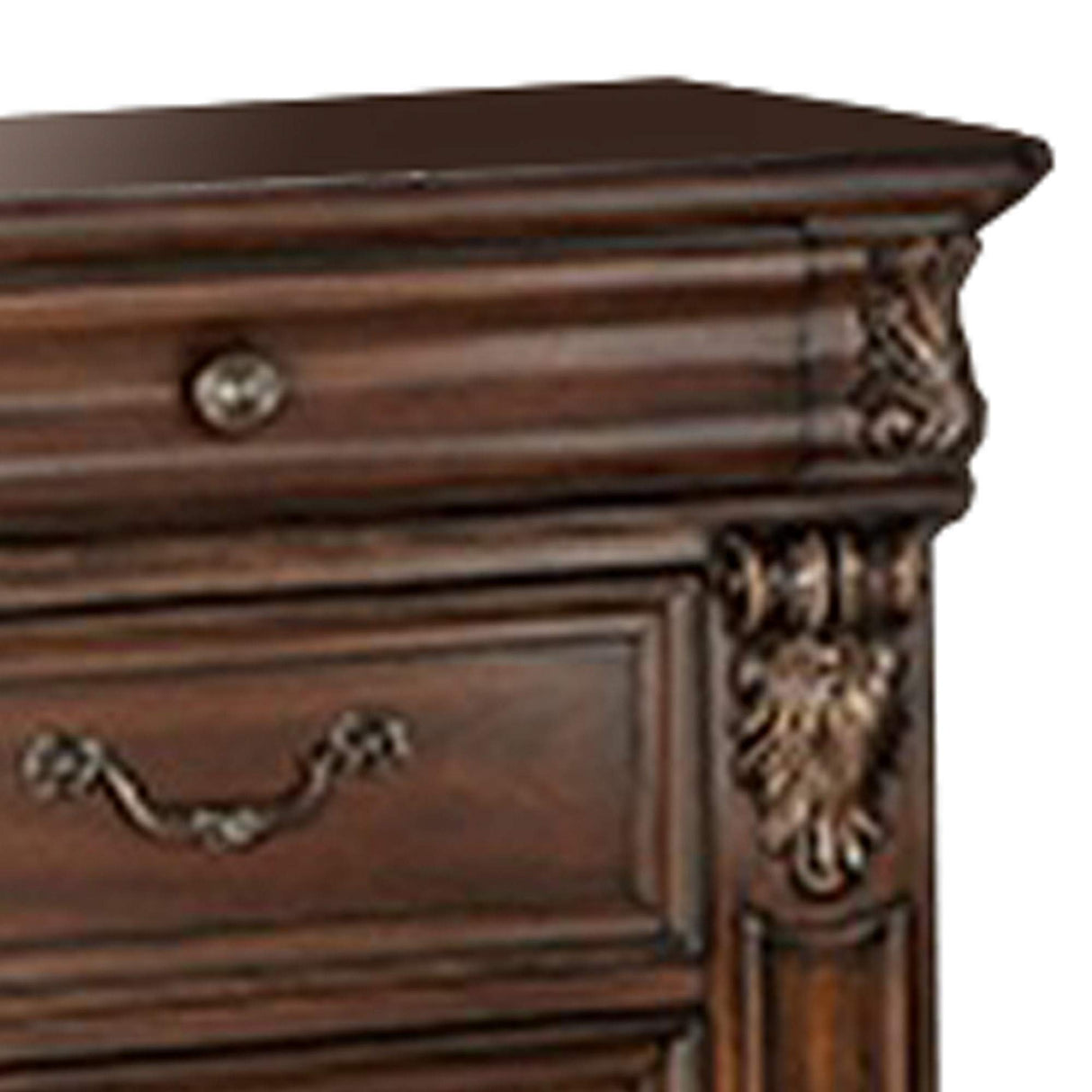 Wooden Nightstand with Molded and Carved Details, Brown