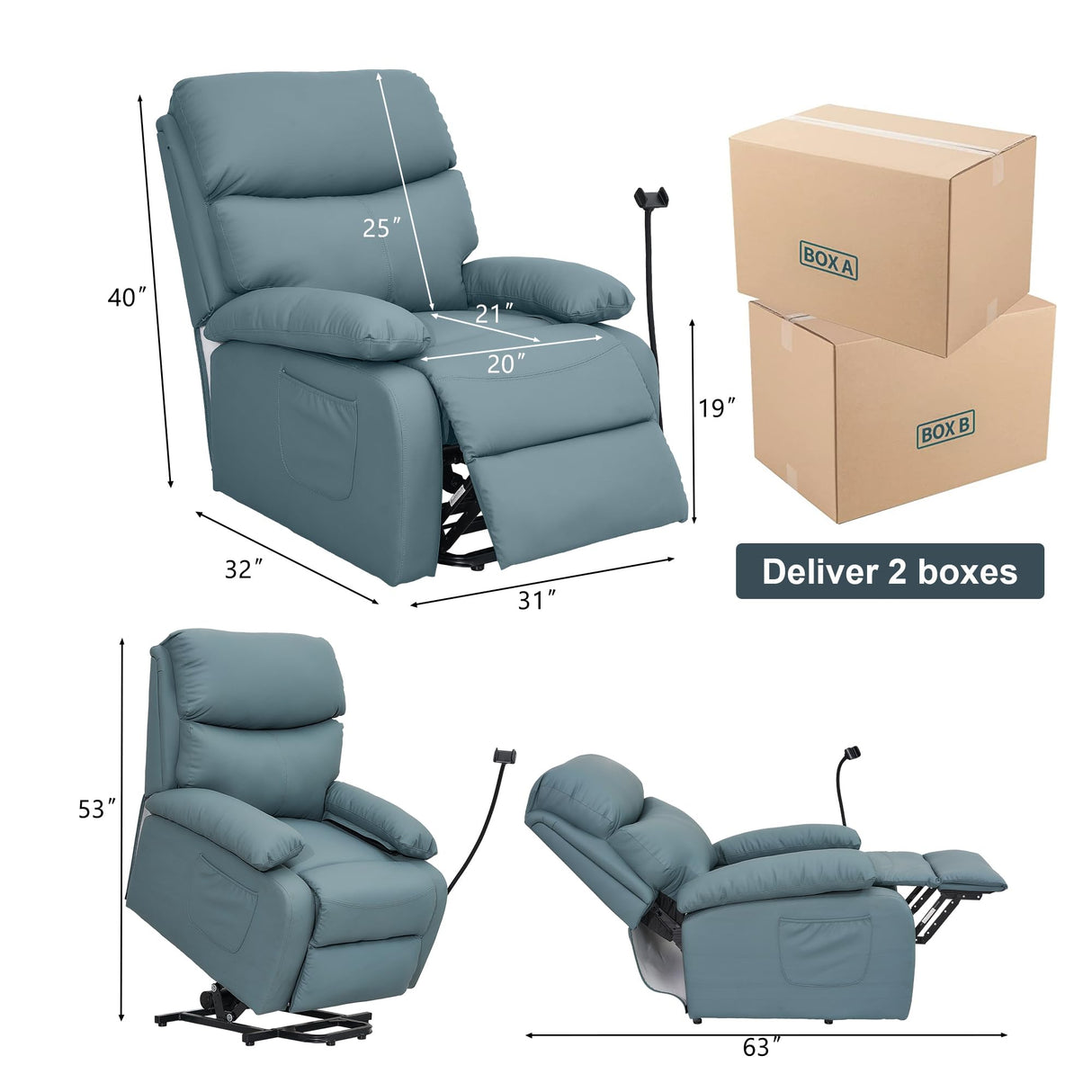 Electric Lift Recliner, Power Lift Recliner Chair with Waterproof Fabric, Lift Chair with Side