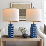 20.5 inches Modern Ceramic Dark Blue Bedside Lamp Set of 2 for Bedroom