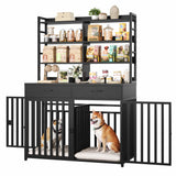 Large Dog Crate Furniture with Storage - 71H x 47W Heavy Duty Indoor Kennel