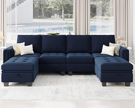 Velvet U shaped Sectional Sofa Couch with Storage Ottoman Convertibel