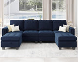 Velvet U Shaped Sectional Sofa Couch with Storage Ottoman Convertibel Sectional Sofa