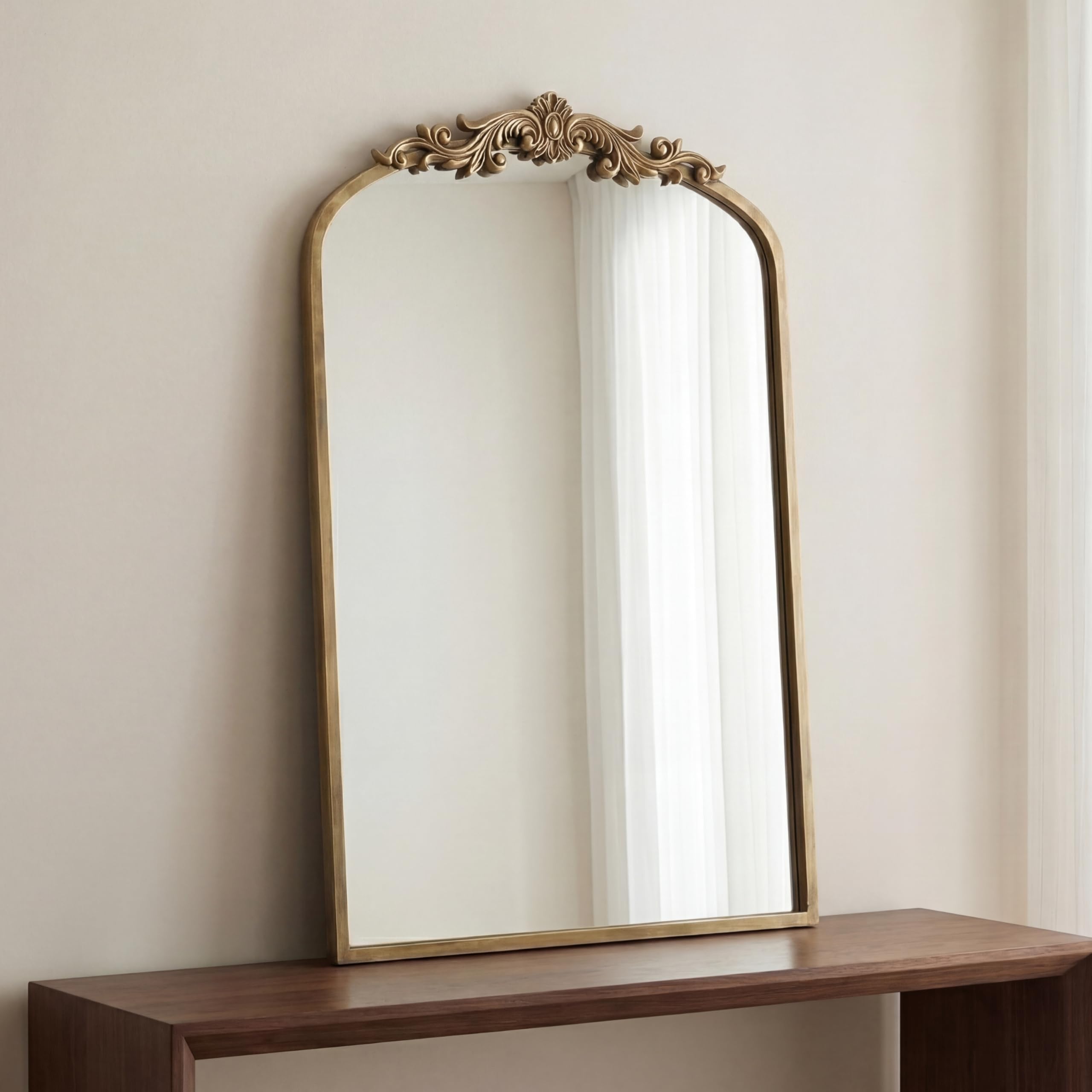30" x 19" Vintage Arched Baroque Mirror - Gold Antique Wall Decor