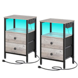 Nightstands with Charging Station, Night Stand Set of 2 with LED Lights, Side Table