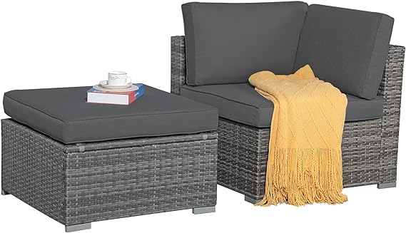 2-Piece Patio Furniture Sofa Set, Outdoor Sectional Sofa, All-Weather Brown PE Wicker