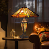 Capulina Tiffany Lamp Stained Glass Table Lamp 3-Light 16X16X24 Inches Mother-Daughter Vase Amber Brown Mission Tiffany Style Desk Reading Lamp for Living Room Bedroom Study Home Office