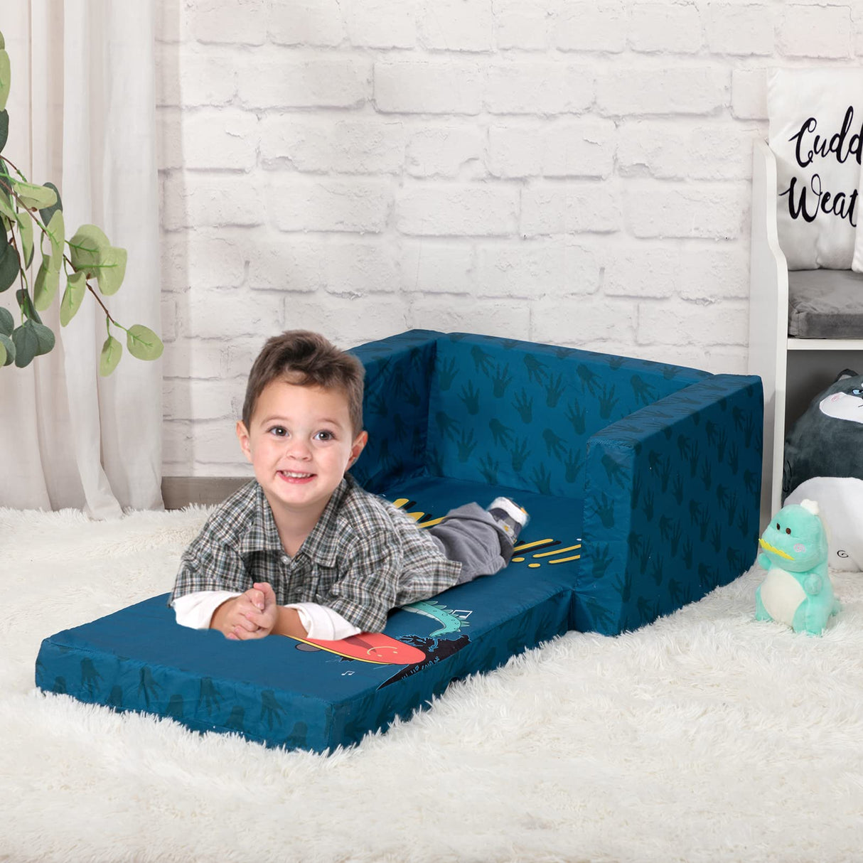 2-in-1 Flip Out Comfy Toddler Couch, Lovely Kids Chair Convertible Sofa to Lounger for Story/Nap Time