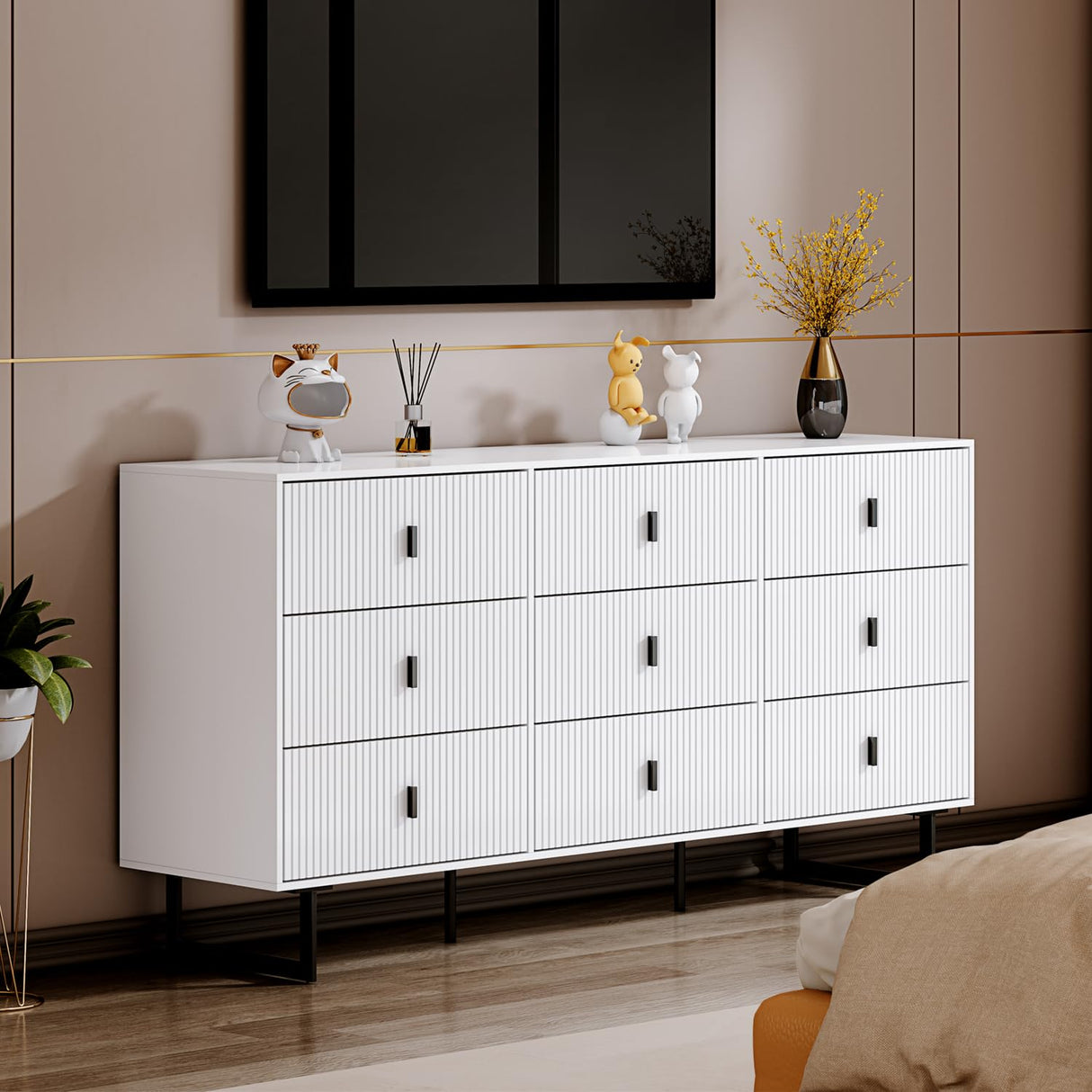 White 9 Drawer Dresser for Bedroom, Large Double Dresser with Wide Drawers,