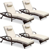 Outdoor Lounge Chairs Set of 2 Beach Wicker Chaise Lounge with Wheels, Cushion