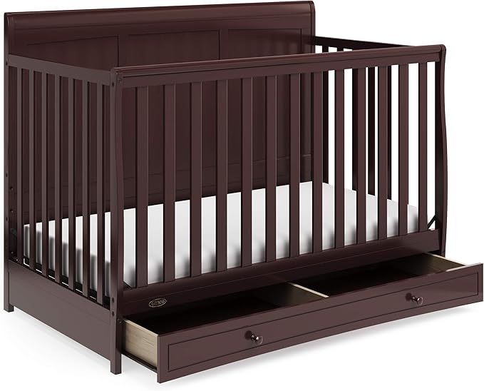 5-in-1 Convertible Crib with Drawer (White) – GREENGUARD Gold Certified, Crib with Drawer Combo, Full-Size Nursery Storage Drawer, Converts to Toddler Bed, Daybed and Full-Size Bed