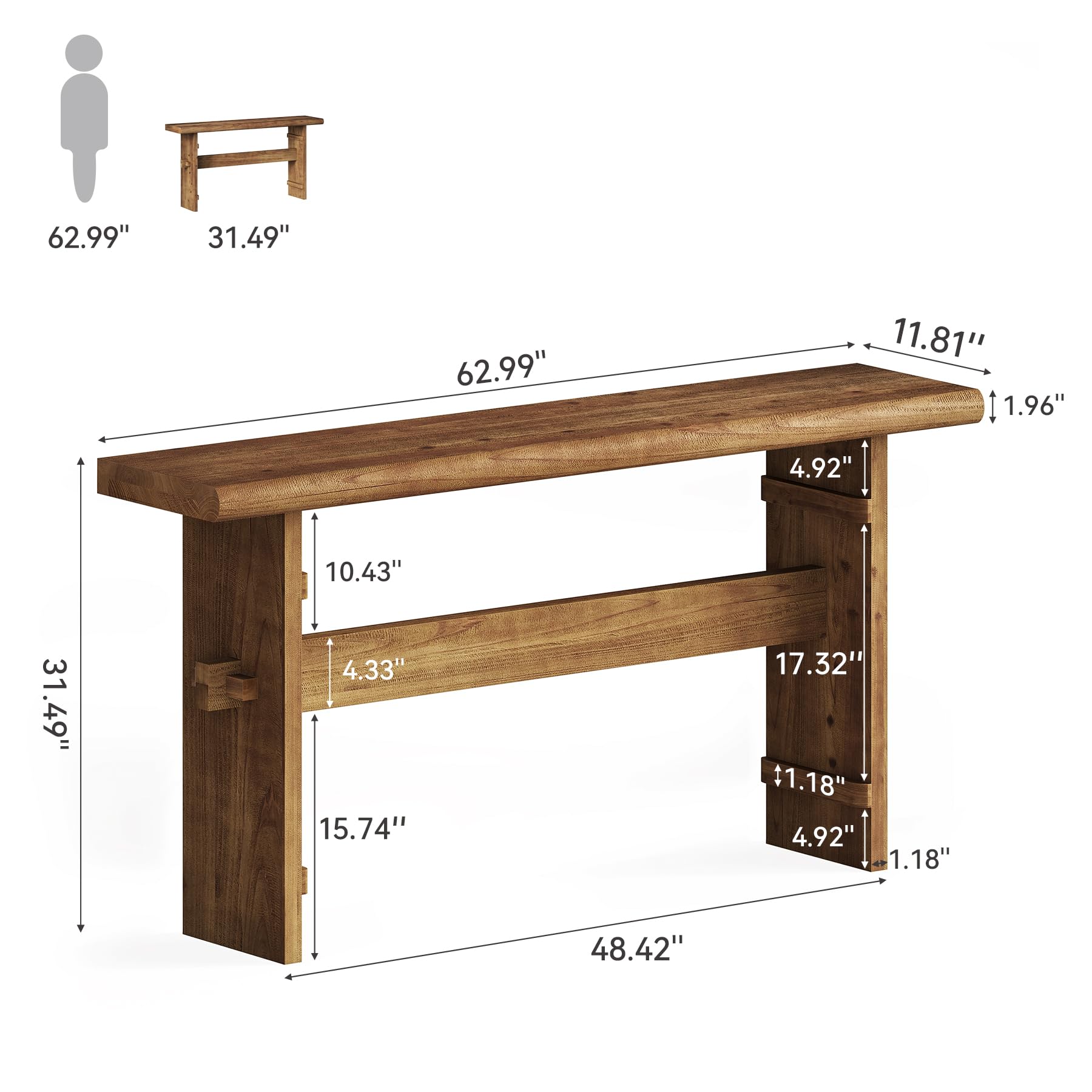 63-Inch Solid Wood Console Table - Farmhouse Entryway & Hallway Sofa Table