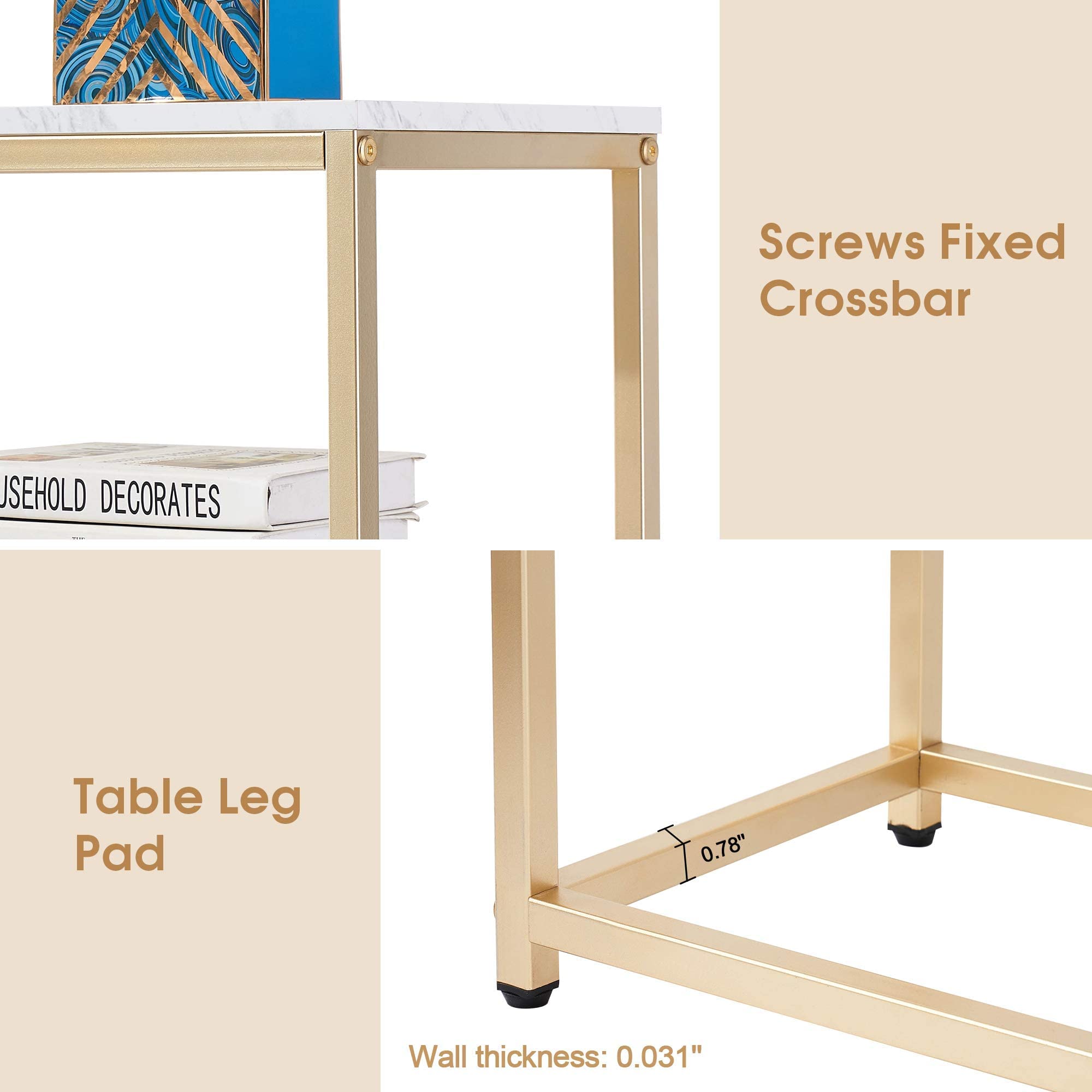 Narrow Console Table, White Marble Sofa Table Small TV Entryway Table with Storage Shelf