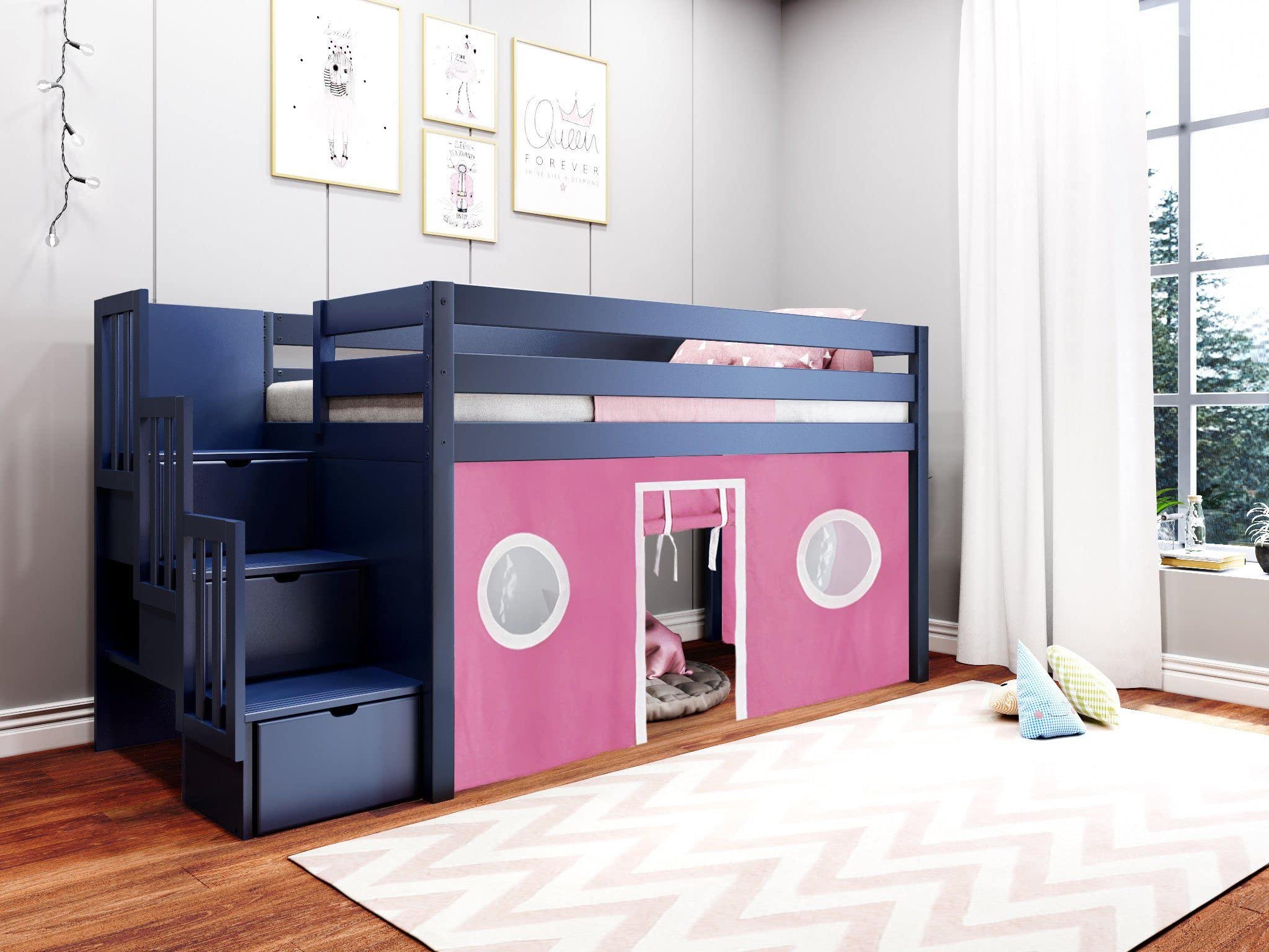 Contemporary Low Loft Twin Bed with a 3 Drawer Stairway