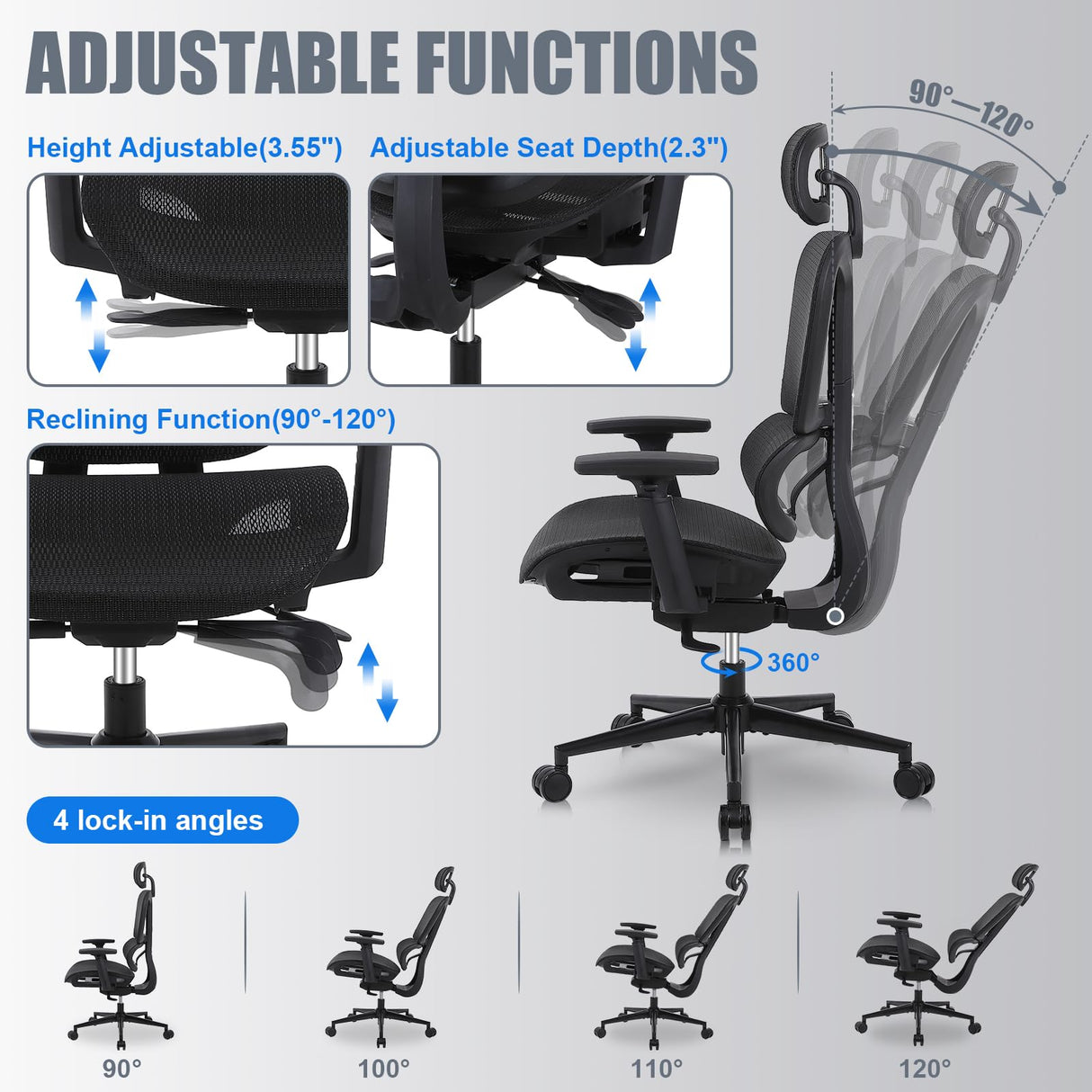 Ergonomic Office Chair with Lumbar Support, High Back Home Office Chairs