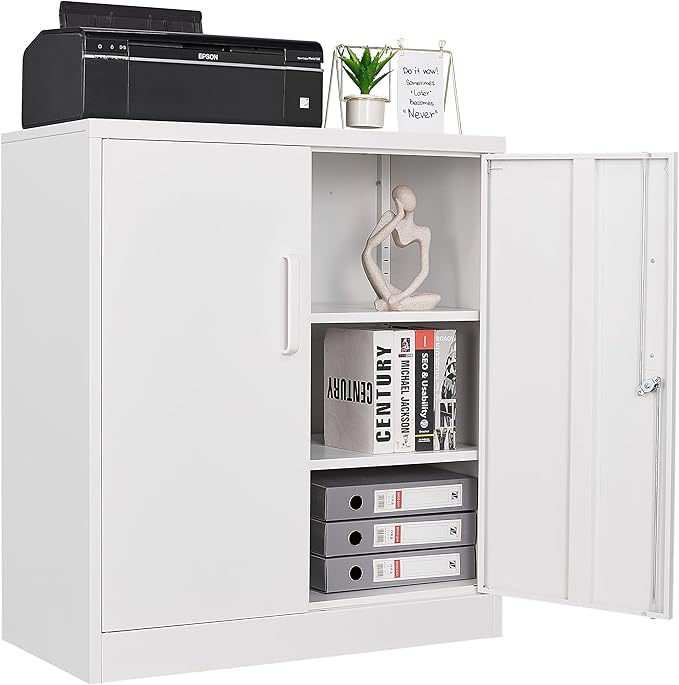 Metal Garage Storage Cabinet with 2 Doors and 2 Adjustable Shelves