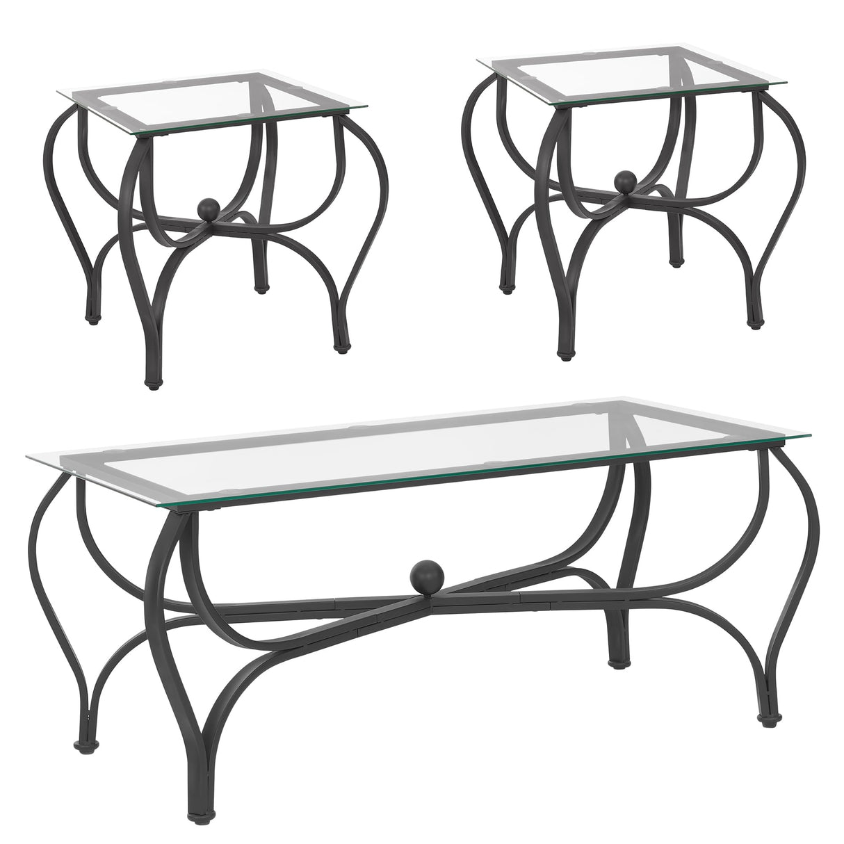 Tempered Glass Coffee Table Set of 3: Industrial Farmhouse Rectangle table