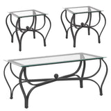 Tempered Glass Coffee Table Set of 3: Industrial Farmhouse Rectangle table