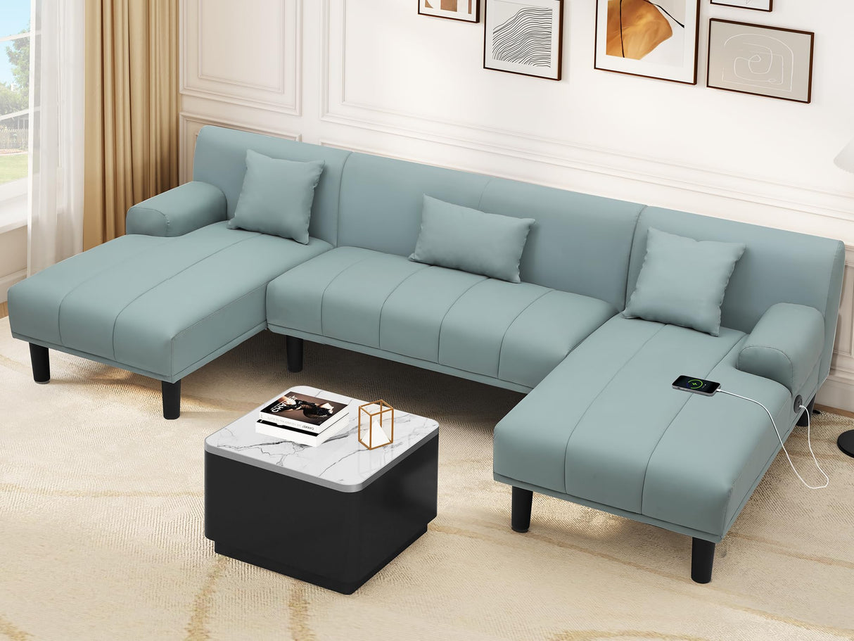Sectional Couches for Living Room, U Shaped Sofa Faux Leather Modular Couch with USB