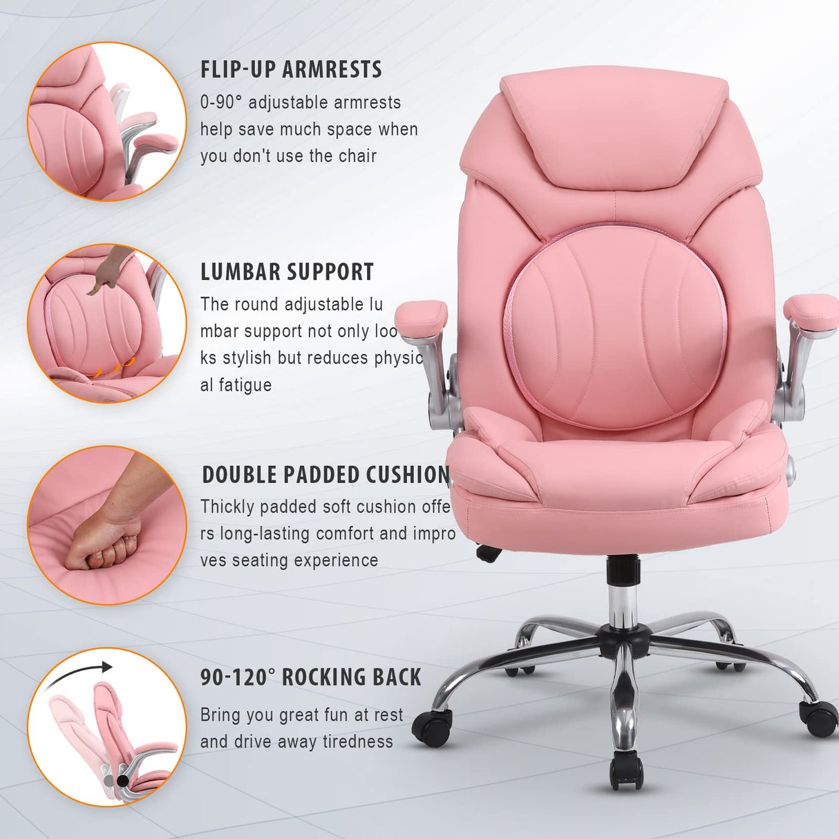 Ergonomic Executive Office Chairs with Adjustable Lumbar Support, 90-120° Rocking