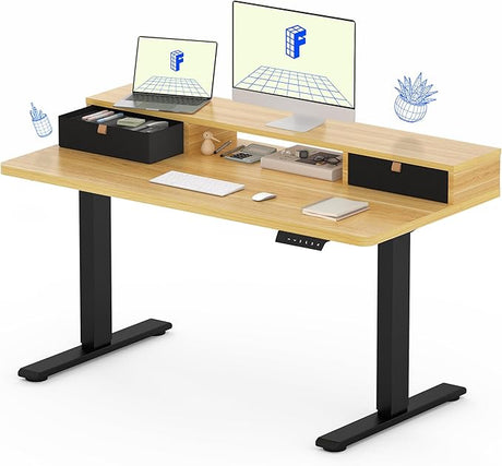 Electric Standing Desk with Drawer, Solid One-Piece Adjustable Height Desk with Storage