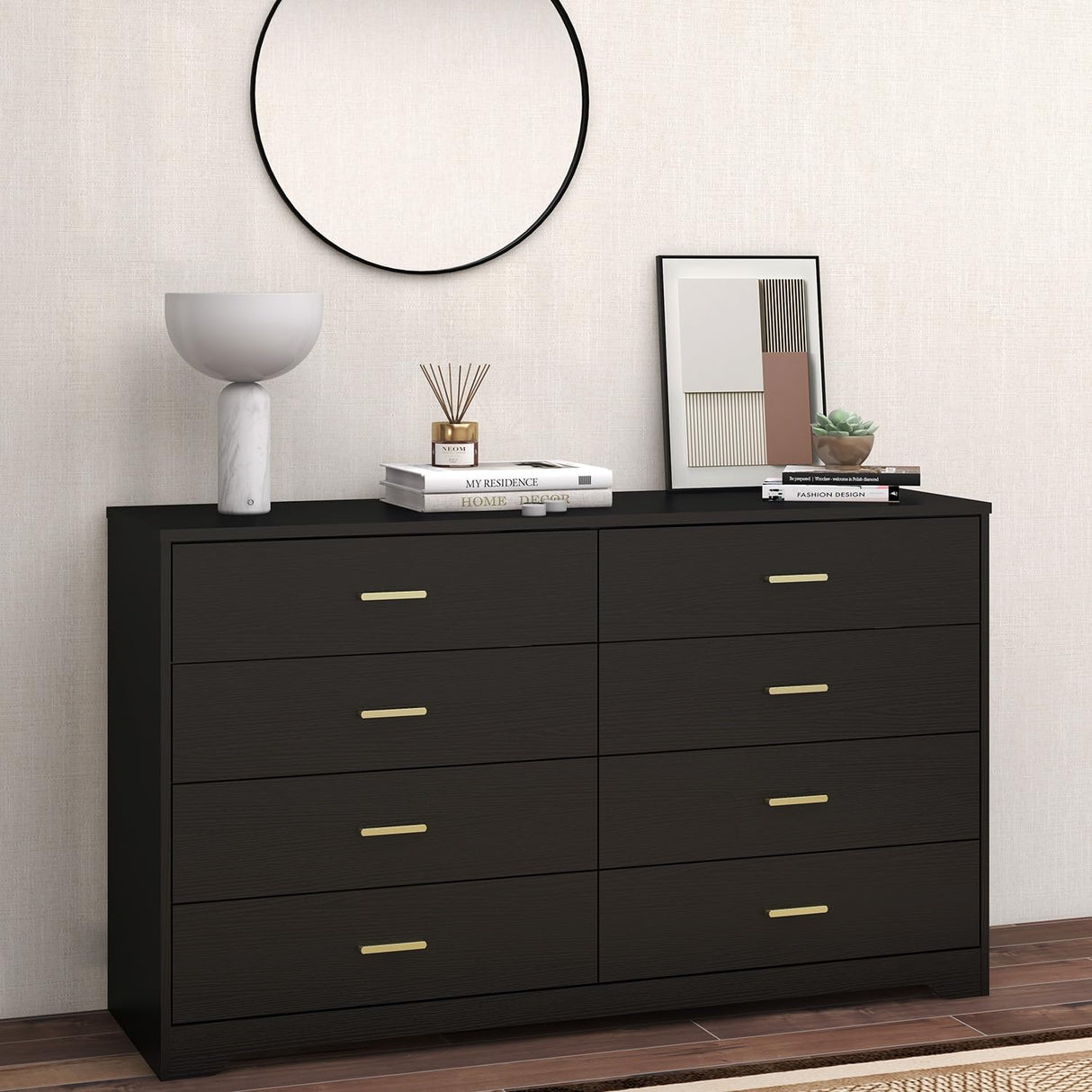 8 Drawer Wood Lateral Dresser, Big Wide Chest of Drawers Storage Organizer