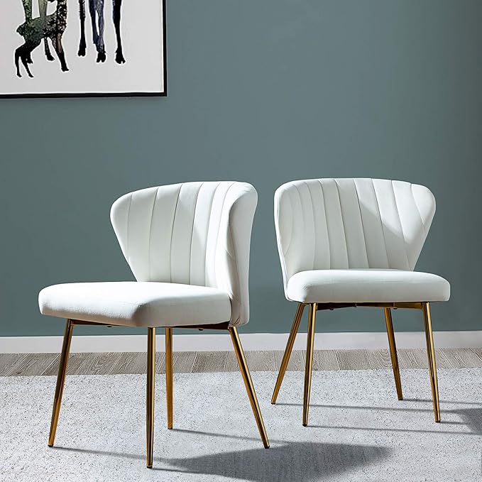 Velvet Dining Chairs Set of 2, Modern Upholstered Side Chair with Golden Legs,