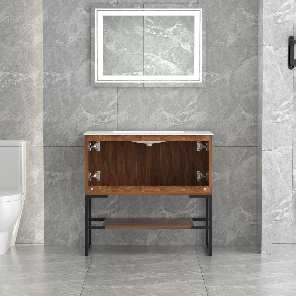 36 Inch Bathroom Vanity with Undermount Ceramic Sink, Mid-Century Bathroom Vanities