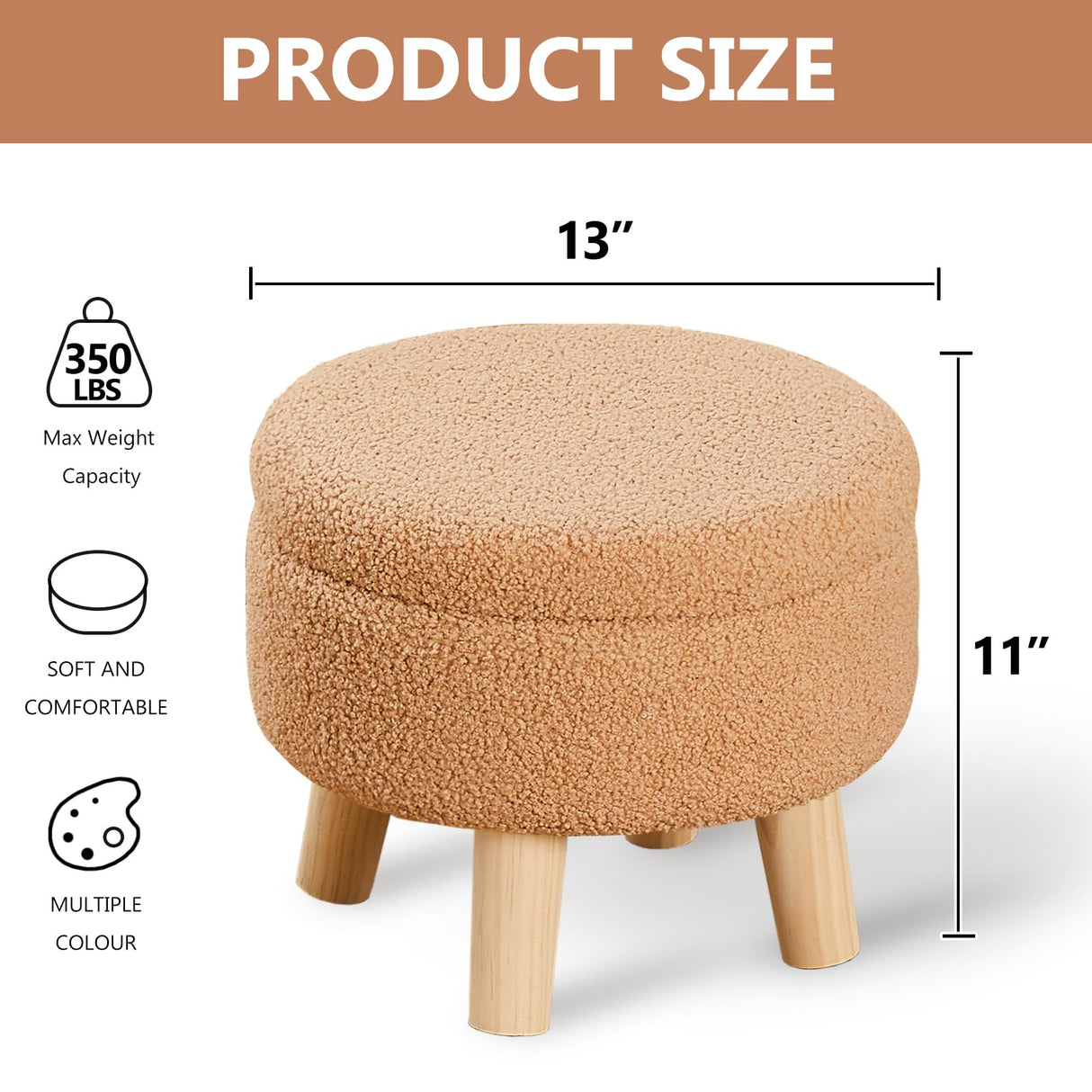 Storage Ottoman, Modern Round Footrest with Soft Padded Seat