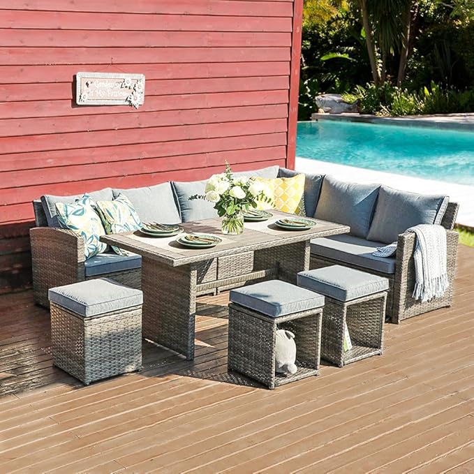 Patio Furniture Set, 7 Piece Patio Dining Sofa Set, Outdoor Sectional Sofa Conversation