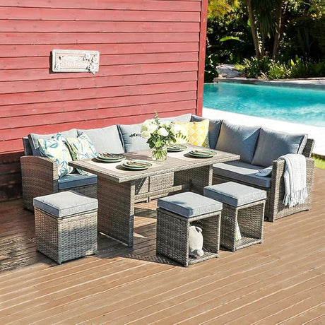 Patio Furniture Set, 7 Piece Patio Dining Sofa Set, Outdoor Sectional Sofa Conversation
