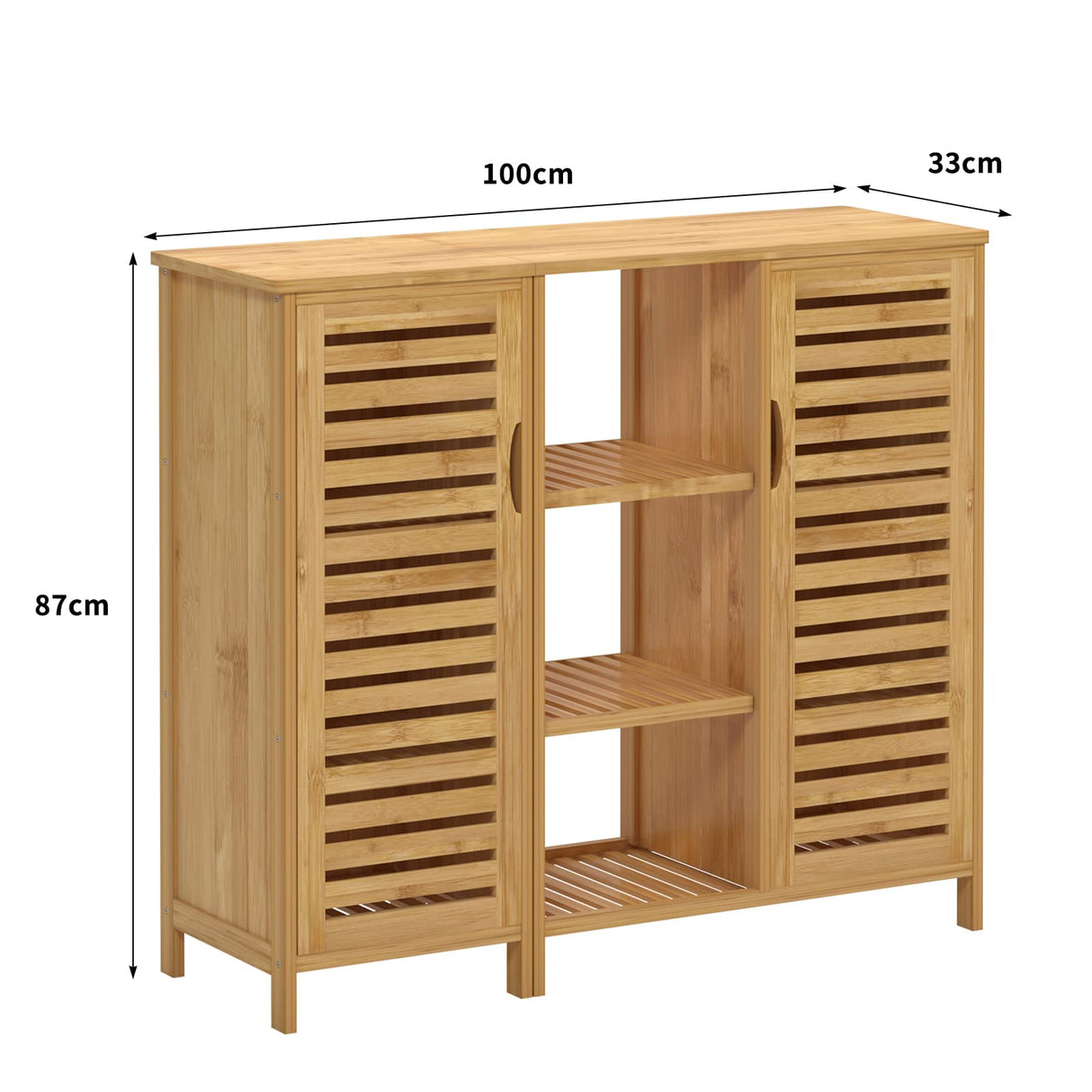 SogesHome Bamboo Bathroom Storage Cabinet, Freestanding Floor Cabinet with 4-Tier Shelf for Kitchen, Midi Cabinets with 2-Doors for Living Room, Bathroom